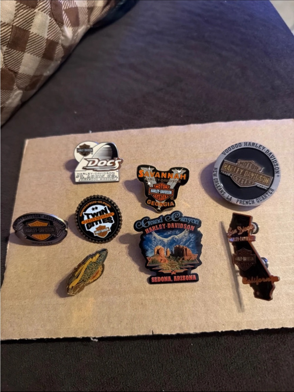 Lot of 8 Harley Davidson Pins Savannah Sedona New Orleans San Diego Twin Cities